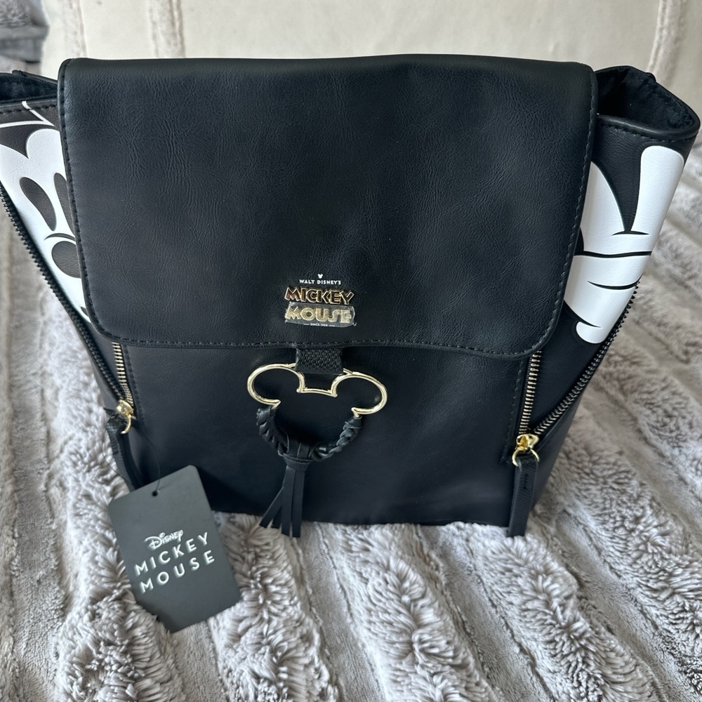 NWT! Disney Faux Black Leather purse with shoulder straps for backpack look.